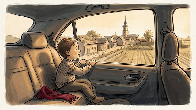 Ein Kind blickt aus dem Autofenster Ein Kind blickt aus dem Autofenster