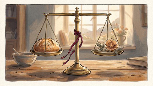 Brot und Blume auf der Waage